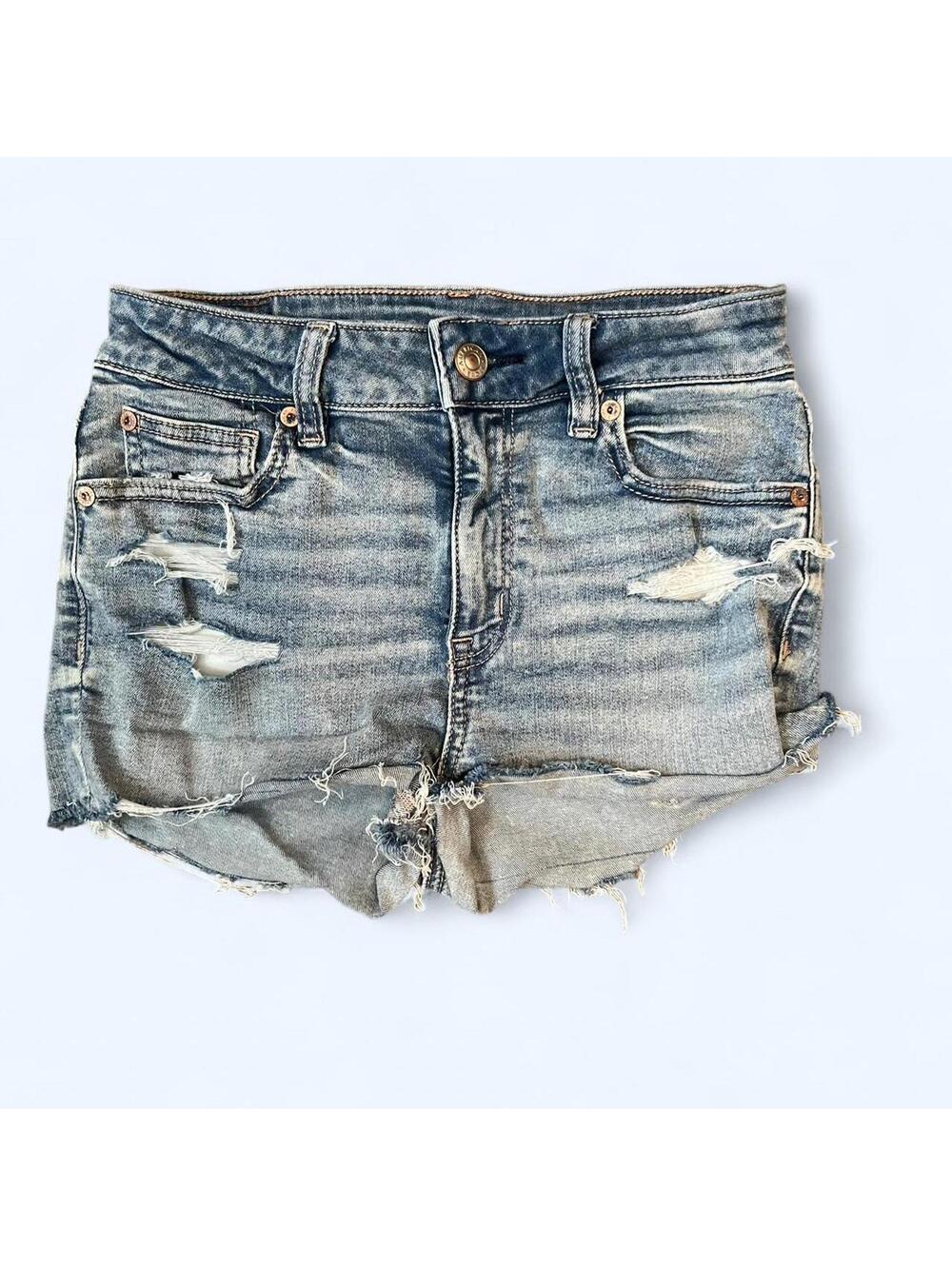 Y2K American Eagle Distressed Denim Shorts Low Rise Grunge Size 00